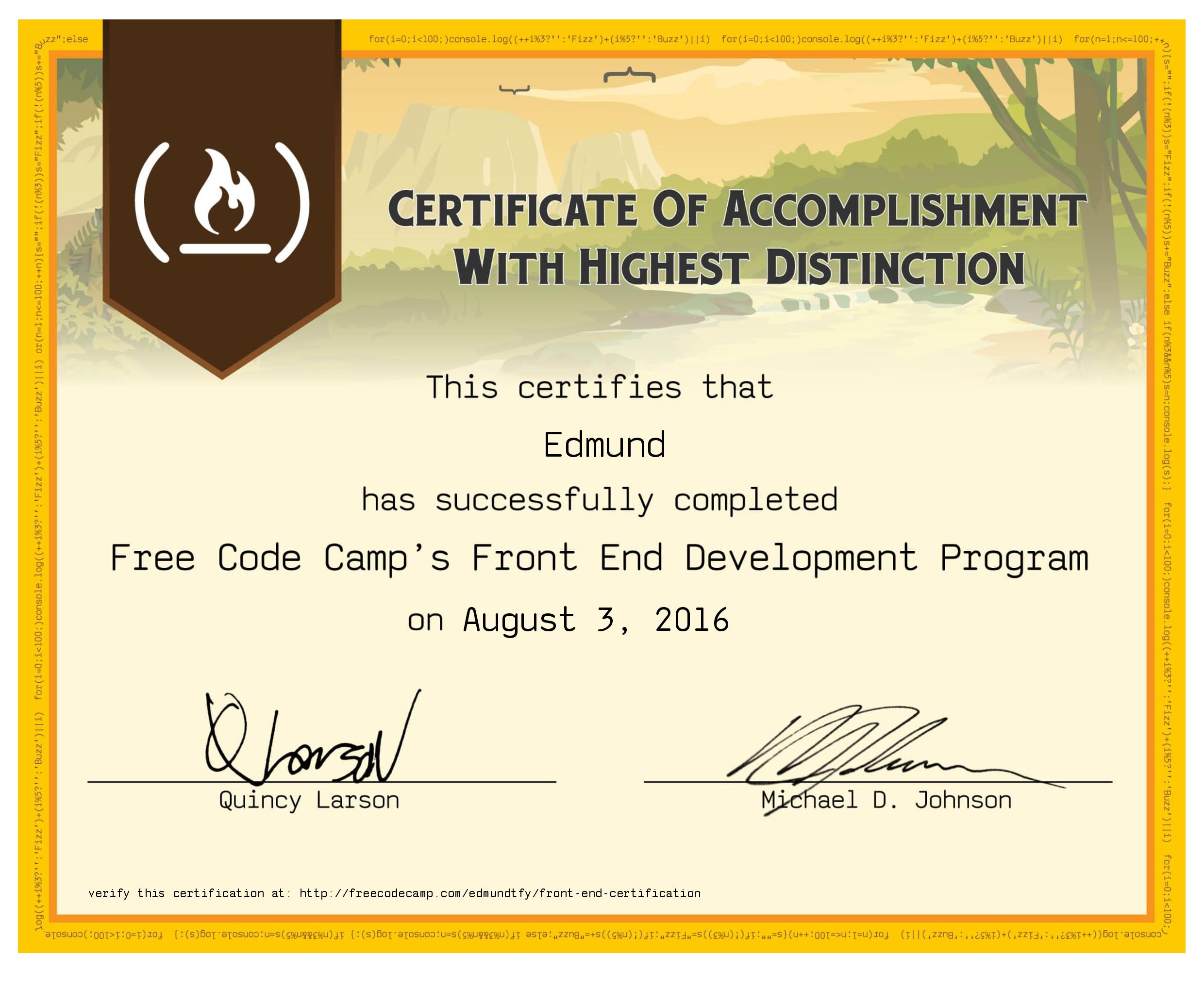 Front End Cert